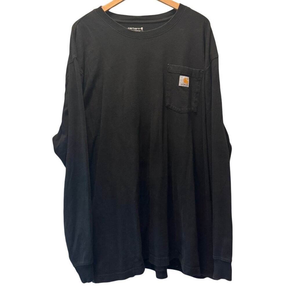 Carhartt Mens Heather Black Solid Cotton Loose Fit Long Sleeve T-Shirts Size 2XL